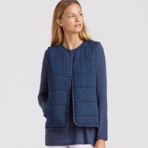 Eileen Fisher Blue Quilted Rounded Neck Vest